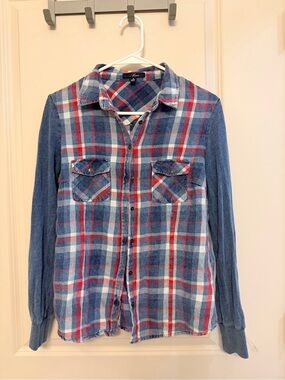 Mavi Blue and Red Plaid Button-Down Shirt